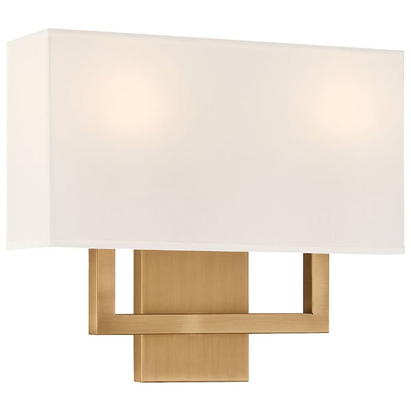 Access Lighting Mid Town, 2 Light LED Wall Sconce, Antique Brushed Brass Finish, Fabric 64062LEDDLP-ABB/WH - main